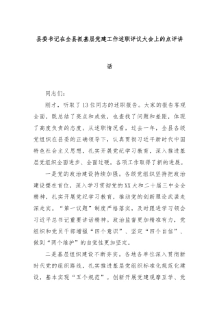 县委书记在全县抓基层党建工作述职评议大会上的点评讲话