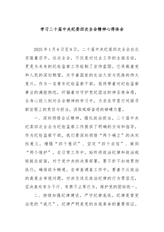 学习二十届中央纪委四次全会精神心得体会