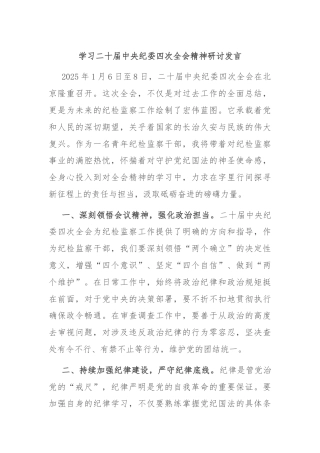 学习二十届中央纪委四次全会精神研讨发言