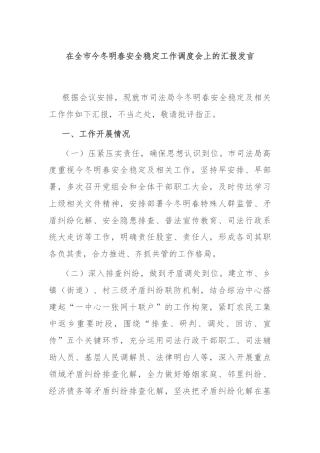 在全市今冬明春安全稳定工作调度会上的汇报发言