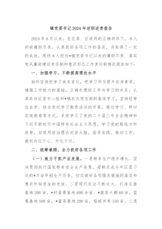 镇党委书记2024年述职述责报告