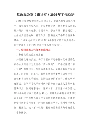 党政办公室（审计室）2024年工作总结
