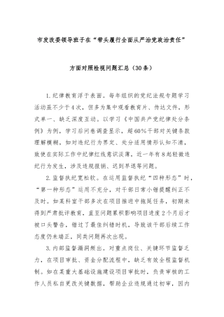 (30条)市发改委领导班子在“带头履行全面从严治党政治责任”方面对照检视问题汇总