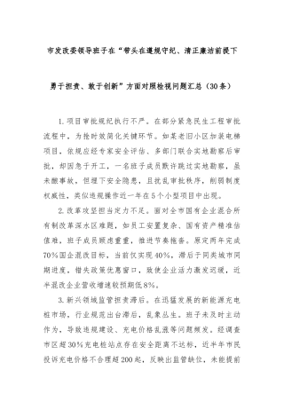 (30条)市发改委领导班子在“带头在遵规守纪、清正廉洁前提下勇于担责、敢于创新”方面对照检视问题汇总