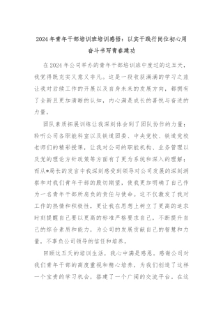 2024年青年干部培训班培训感悟：以实干践行岗位初心用奋斗书写青春建功