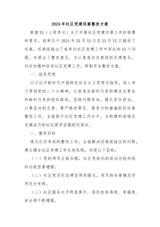 2024年社区党建巡察整改方案