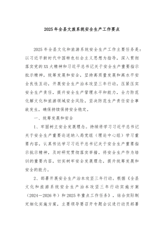 2025年全县文旅系统安全生产工作要点