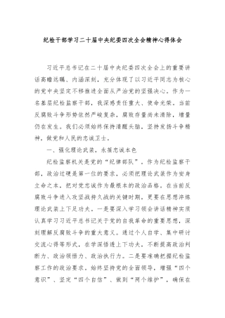 纪检干部学习二十届中央纪委四次全会精神心得体会