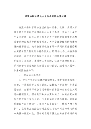 市政协副主席民主生活会对照检查材料