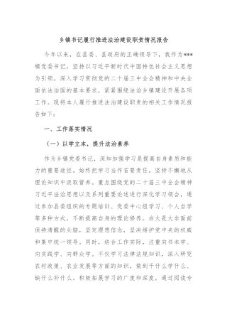 乡镇书记履行推进法治建设职责情况报告