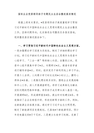 国有企业党委领导班子专题民主生活会整改落实情况