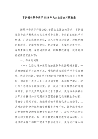 市供销社领导班子2024年民主生活会对照检查