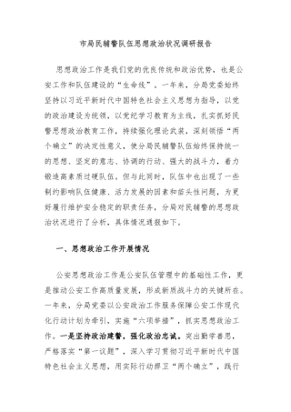 市局民辅警队伍思想政治状况调研报告
