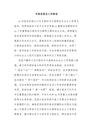 市政协亮点工作综述