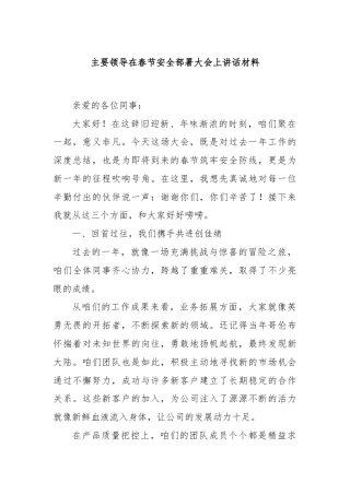 主要领导在春节安全部署大会上讲话材料