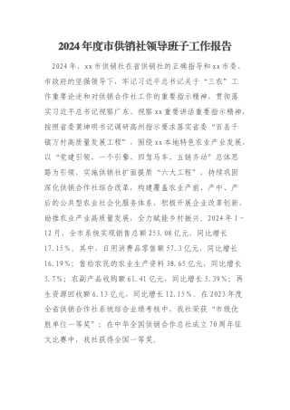 2024年度市供销社领导班子工作报告
