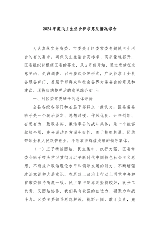 2024年度民主生活会征求意见情况综合