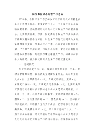 2024年区综合治理工作总结