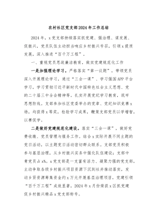 农村社区党支部2024年工作总结