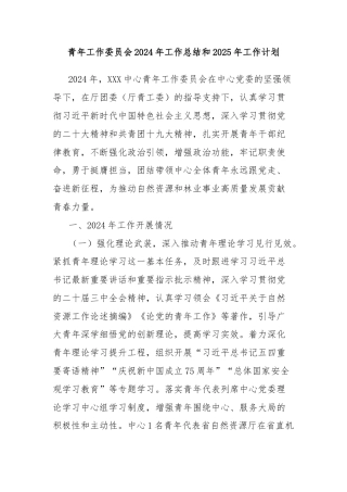 青年工作委员会2024年工作总结和2025年工作计划