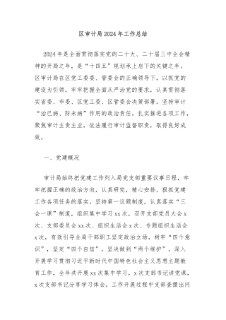 区审计局2024年工作总结