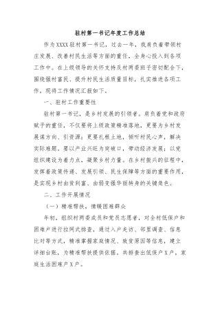 驻村第一书记年度工作总结