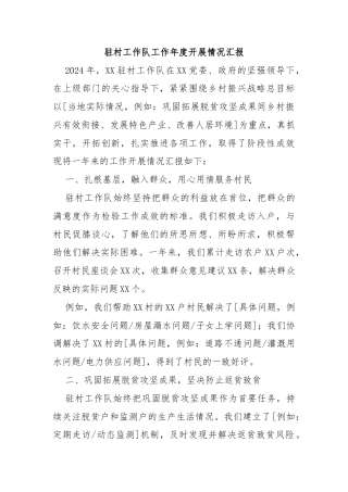 驻村工作队工作年度开展情况汇报