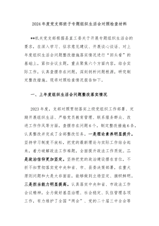 2024年度党支部班子专题组织生活会对照检查材料