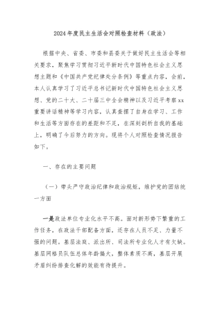 2024年度民主生活会对照检查材料（政法）