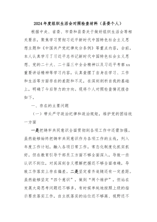 2024年度组织生活会对照检查材料（县委个人）