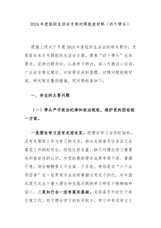 2024年度组织生活会支部对照检查材料（四个带头）