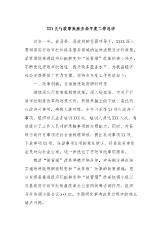 XXX县行政审批服务局年度工作总结