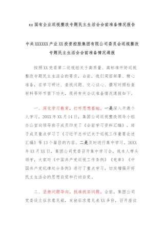 xx国有企业巡视整改专题民主生活会会前准备情况报告