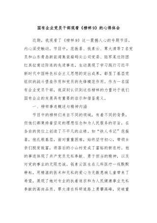 国有企业党员干部观看《榜样9》的心得体会