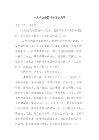 市人代会分团讨论发言提纲