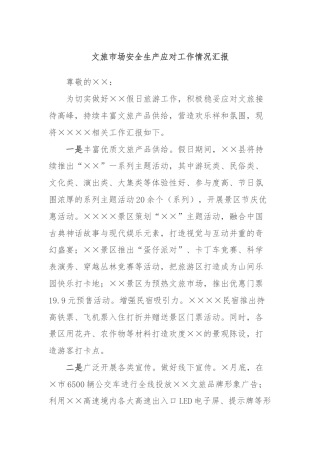 文旅市场安全生产应对工作情况汇报