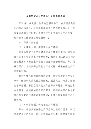 乡镇安监办（应急办）主任工作总结