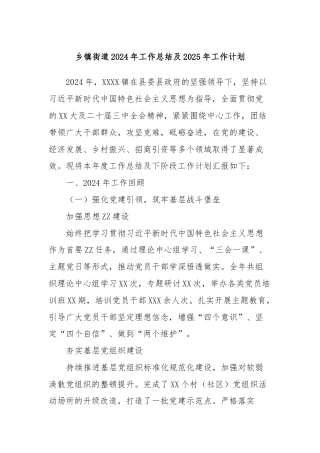 乡镇街道2024年工作总结及2025年工作计划