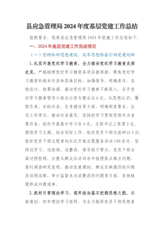 县应急管理局2024年度基层党建工作总结