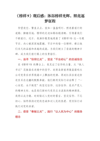 《榜样9》观后感：沐浴榜样光辉，照亮逐梦征程