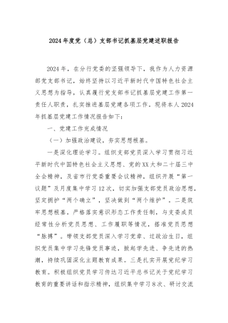 2024年度党（总）支部书记抓基层党建述职报告