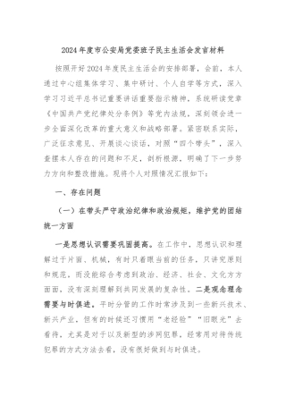 2024年度市公安局党委班子民主生活会发言材料