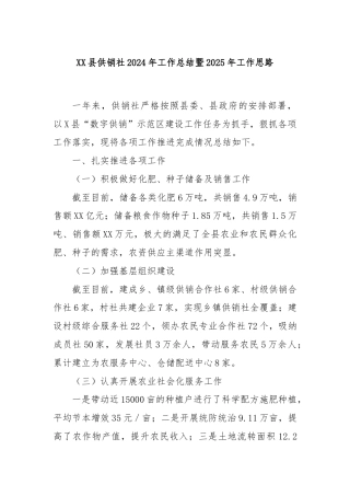 XX县供销社2024年工作总结暨2025年工作思路
