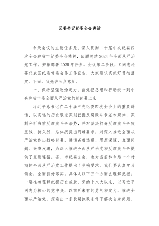 区委书记纪委全会讲话