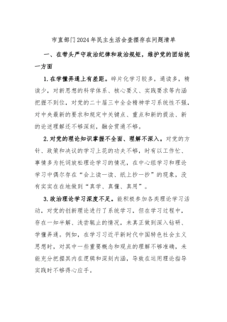 市直部门2024年民主生活会查摆存在问题清单