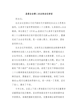 县委全会第二次全体会议讲话