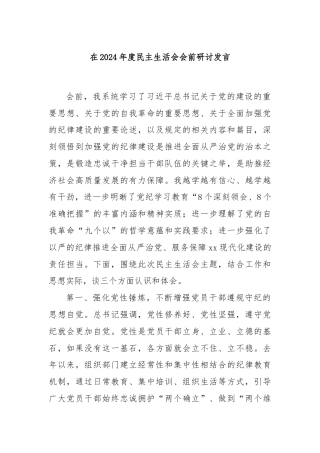 在2024年度民主生活会会前研讨发言