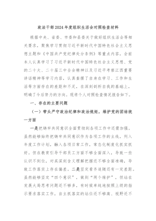 政法干部2024年度组织生活会对照检查材料