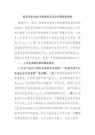 政法系统2024年度组织生活会对照检查材料