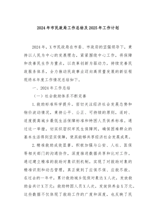 2024年市民政局工作总结及2025年工作计划